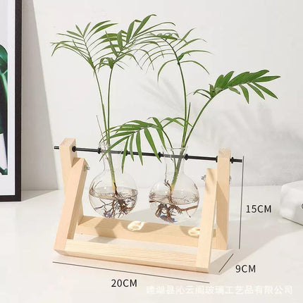 Handcrafted Glass Propagation Station | A-Frame Wooden Stand | Transparent Terrarium for Plant Roots Observation | Decorative Vase for Windowsills & Events | Easy Assembly | Perfect Gift for Plant Lovers