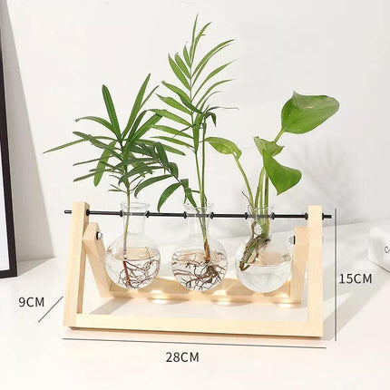 Handcrafted Glass Propagation Station | A-Frame Wooden Stand | Transparent Terrarium for Plant Roots Observation | Decorative Vase for Windowsills & Events | Easy Assembly | Perfect Gift for Plant Lovers