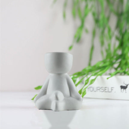 Charming Little Human Succulent Planter | Glazed Ceramic | Decorative Indoor Pot with Drainage | Creative Design for Small Plants and Cuttings | Ideal for Home or Office Decor | Perfect Gift for Plant Enthusiasts