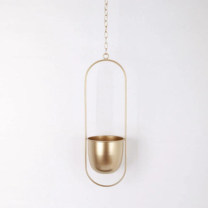 Durable Halo Iron Hanging Planter | Inky Black or Gold | Circular or Oblong Shape | Modern Indoor/Outdoor Decor | Includes Metal Chain & Hardware | Minimalist Design for Plants