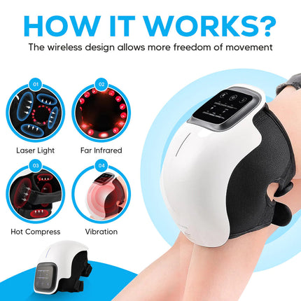 Heated Knee Pain Relief Massager | Cordless & Rechargeable | Advanced Infrared Heating | Soothes Stiffness & Improves Mobility | Intuitive Touchscreen | Automatic Power-Off Timer | 4-in-1 Multifunction Device