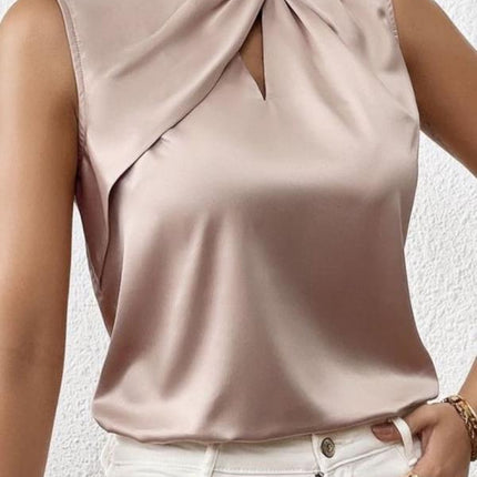 Women's Sleeveless Satin Top | Twisted Stand-Up Collar | Elegant Luxury Apparel | Chic Office & Evening Wear | Available in Multiple Colors