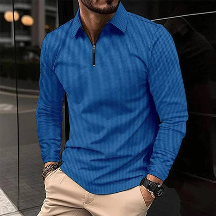 Armoire Melbourne | Men's Casual Waffle Textured Zip Pullover | Long Sleeve Polo | Versatile & Stylish | Ideal for Casual & Office Wear | Comfortable Fit | Easy Care | Perfect for Every Season
