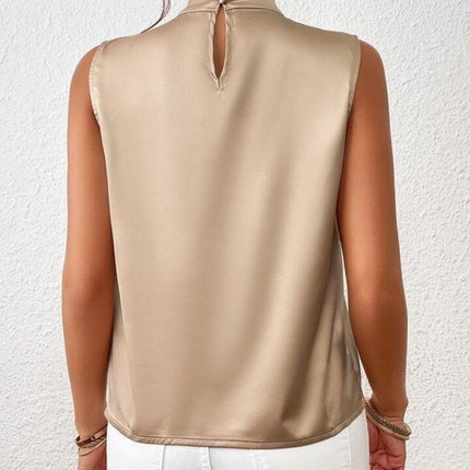 Women's Sleeveless Satin Top | Twisted Stand-Up Collar | Elegant Luxury Apparel | Chic Office & Evening Wear | Available in Multiple Colors