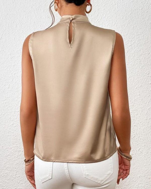 Women's Sleeveless Satin Top | Twisted Stand-Up Collar | Elegant Luxury Apparel | Chic Office & Evening Wear | Available in Multiple Colors