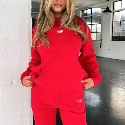 Kaztek Cozy Red Hoodie | Soft Thick Material | Warm Cuffed Sleeves & Hood | Functional Front Pocket | Embroidered TSF Logo | 60% Cotton 40% Polyester | Perfect for Winter | Women's AU 6 / US 2 Example Size