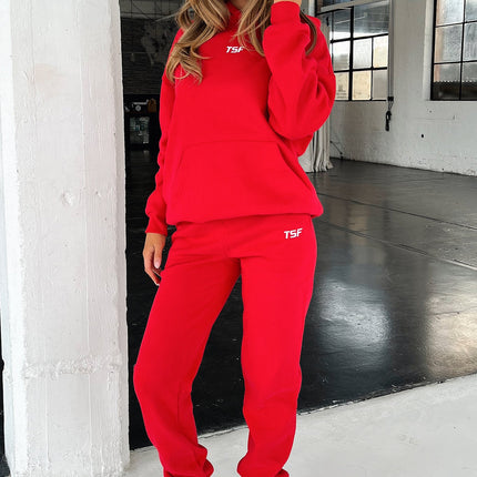 Kaztek Cozy Red Hoodie | Soft Thick Material | Warm Cuffed Sleeves & Hood | Functional Front Pocket | Embroidered TSF Logo | 60% Cotton 40% Polyester | Perfect for Winter | Women's AU 6 / US 2 Example Size