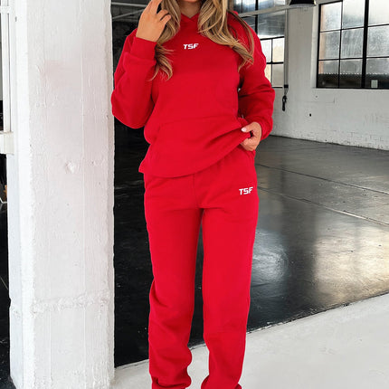 Kaztek Cozy Red Hoodie | Soft Thick Material | Warm Cuffed Sleeves & Hood | Functional Front Pocket | Embroidered TSF Logo | 60% Cotton 40% Polyester | Perfect for Winter | Women's AU 6 / US 2 Example Size