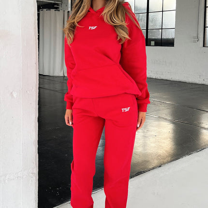Kaztek Cozy Red Hoodie | Soft Thick Material | Warm Cuffed Sleeves & Hood | Functional Front Pocket | Embroidered TSF Logo | 60% Cotton 40% Polyester | Perfect for Winter | Women's AU 6 / US 2 Example Size