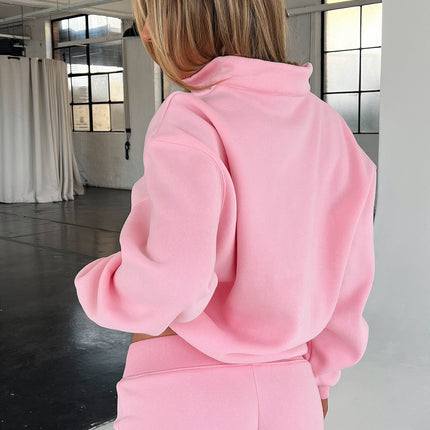 Kaztek Women's Half Zip Sweater | Pink | Long Sleeve | Front Pocket | Stylish Cotton-Polyester Blend | Trendy Outfit