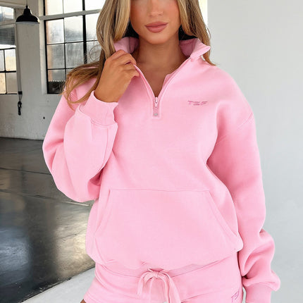 Kaztek Women's Half Zip Sweater | Pink | Long Sleeve | Front Pocket | Stylish Cotton-Polyester Blend | Trendy Outfit