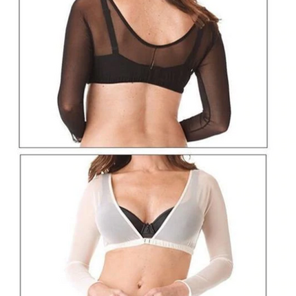 Sheer Lightweight Wrap | Chic Concealment | Arm Slimming Accessory | 4-Way Stretch for Flawless Look | Elegant Under-Sleeve Blend | Front Closure | Versatile Fashion Enhancer | Comfortable Flattering Fit