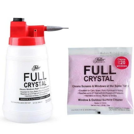 Full Crystal Window Cleaner Kit | Streak-Free Outdoor Glass Cleaner | Attaches to Hose for Easy Use | Reaches Up to 27 Feet | Cleans Windows, Siding, Cars, Patio Furniture, and More | Eco-Friendly Formula