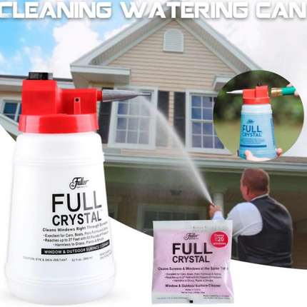 Full Crystal Window Cleaner Kit | Streak-Free Outdoor Glass Cleaner | Attaches to Hose for Easy Use | Reaches Up to 27 Feet | Cleans Windows, Siding, Cars, Patio Furniture, and More | Eco-Friendly Formula