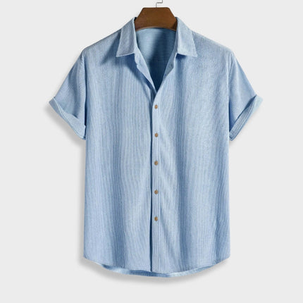 Men's Corduroy Two-Piece Summer Outfit | Button-Up Short Sleeve Shirt & Coordinating Bottoms | Relaxed Fit | Breathable Lightweight Fabric | Available in Beige, Black, Green, Light Blue