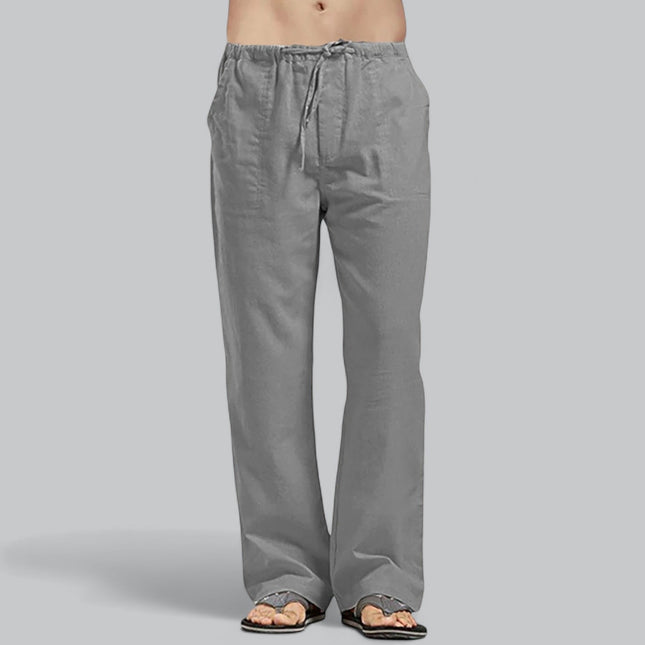 Men's Linen Blend Trousers | Premium Lightweight Fabric | Elasticated Drawstring Waist | Relaxed Fit | Versatile Styling | Breathable & Comfortable | Perfect for Summer | Casual & Refined Occasions