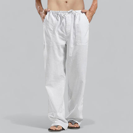 Men's Linen Blend Trousers | Premium Lightweight Fabric | Elasticated Drawstring Waist | Relaxed Fit | Versatile Styling | Breathable & Comfortable | Perfect for Summer | Casual & Refined Occasions