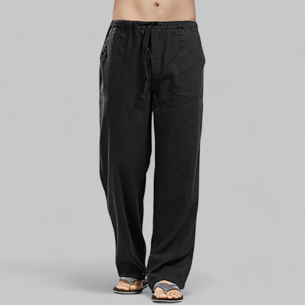 Men's Linen Blend Trousers | Premium Lightweight Fabric | Elasticated Drawstring Waist | Relaxed Fit | Versatile Styling | Breathable & Comfortable | Perfect for Summer | Casual & Refined Occasions