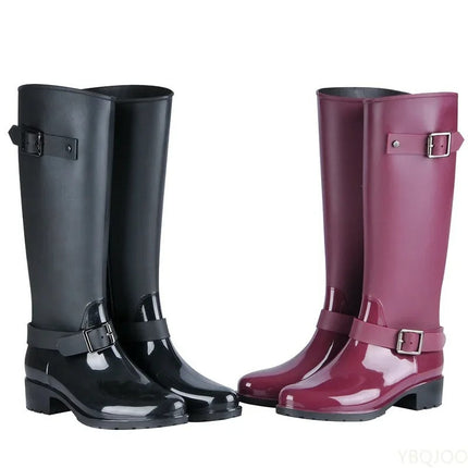 EMILIA | Women's Tall Zipper Outdoor Rain Boots | Knee-High Punk Style | Water Resistant Fashion Footwear