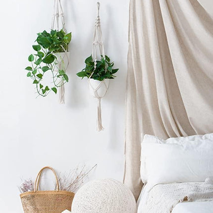 Handmade Macrame Plant Hanger Set | 4-Piece Boho Decor | Vintage Ivory Cotton Rope | Hanging Planters for Indoor Plants | Fits Pots Up to 7" | Eco-Friendly and Durable | Perfect for Home Indoor Use