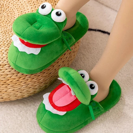 Fun Crocodile Inspired Slippers with Playful Opening Mouth | Warm Cotton Lining | Non-Slip Sole | Sizes 3.5-5, 6-8 | Cozy Indoor Footwear for Home | Unique Gift for Family and Friends