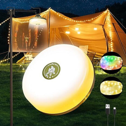 All-in-One Camping String Light | USB Rechargeable | 5 Modes + Emergency Lights | Durable ABS | IP44 Waterproof | 10M Copper Wire | Portable Flashlight | Magnetic Base with Hooks | Multipurpose Outdoor Use