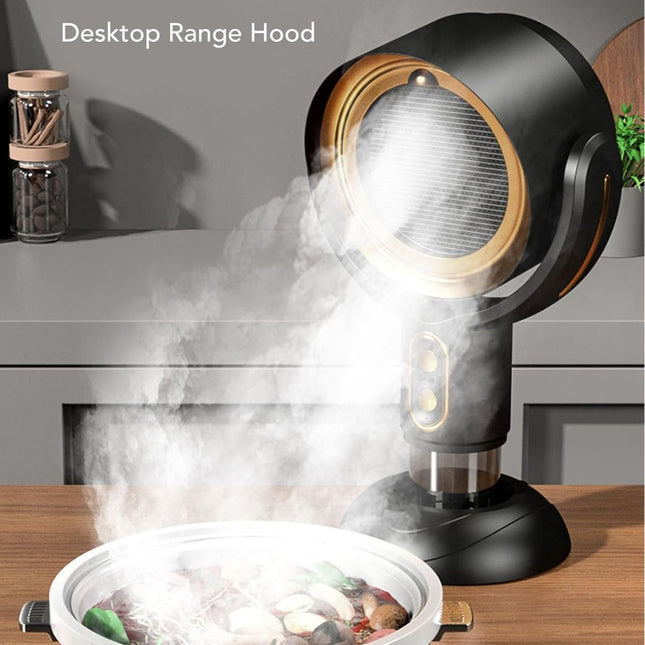 Rechargeable Portable Kitchen Exhaust Fan | 3000mAh Battery | Type C Charging | Negative Ion Air Purifier | Cooling Filter & Oil Collection | Quiet Operation | Smoke & Odor Eliminator | Black-Gold