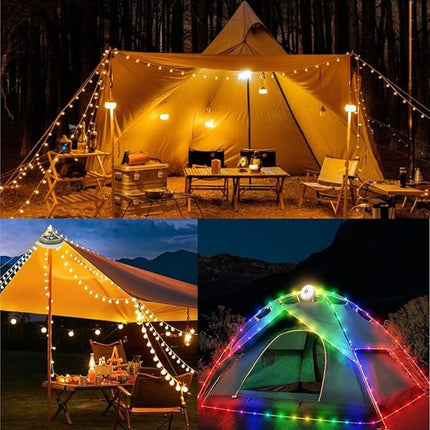 All-in-One Camping String Light | USB Rechargeable | 5 Modes + Emergency Lights | Durable ABS | IP44 Waterproof | 10M Copper Wire | Portable Flashlight | Magnetic Base with Hooks | Multipurpose Outdoor Use
