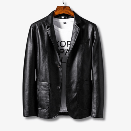 Armoire Melbourne | Men's Premium Leather Jacket | Buttoned Closure | Timeless Design | Comfortable Tailored Fit | Versatile Outerwear | Multiple Pockets | Durable & Stylish | Black | Size Range - Medium to XXL