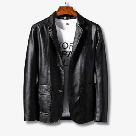 Armoire Melbourne | Men's Premium Leather Jacket | Buttoned Closure | Timeless Design | Comfortable Tailored Fit | Versatile Outerwear | Multiple Pockets | Durable & Stylish | Black | Size Range - Medium to XXL