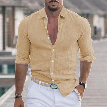 Casual Men's Linen Blend Shirt | Button-Up Design | Versatile Day to Evening Wear | Breathable and Comfortable | Size S-5XL