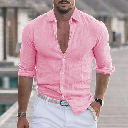 Casual Men's Linen Blend Shirt | Button-Up Design | Versatile Day to Evening Wear | Breathable and Comfortable | Size S-5XL