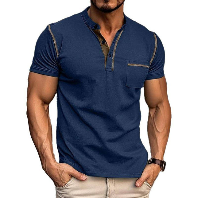 Armoire Melbourne Men's Henley Collar Polo | Short Sleeves | Colorblock Design | Slim Fit | Soft Breathable Fabric | Versatile Casual Wear | Multiple Colors | Fashionable Comfort for Young and Older Men