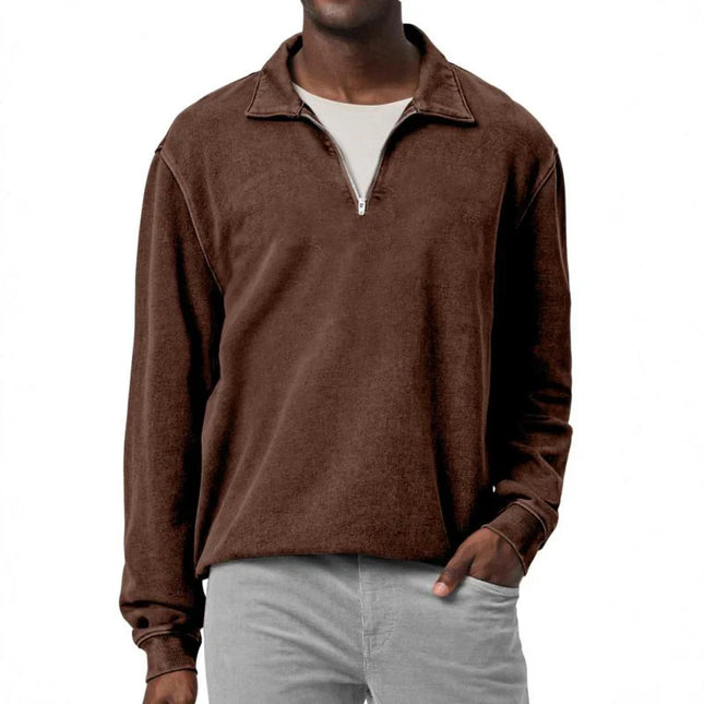 Men's Half-Zip Fleece Pullover | Soft Polyester Blend | Adjustable Neckline | Relaxed Fit | Elasticized Cuffs and Hem | Versatile Solid Color | Ideal for Layering and Casual Wear