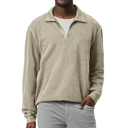 Men's Half-Zip Fleece Pullover | Soft Polyester Blend | Adjustable Neckline | Relaxed Fit | Elasticized Cuffs and Hem | Versatile Solid Color | Ideal for Layering and Casual Wear