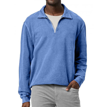 Men's Half-Zip Fleece Pullover | Soft Polyester Blend | Adjustable Neckline | Relaxed Fit | Elasticized Cuffs and Hem | Versatile Solid Color | Ideal for Layering and Casual Wear