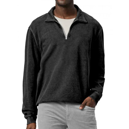Men's Half-Zip Fleece Pullover | Soft Polyester Blend | Adjustable Neckline | Relaxed Fit | Elasticized Cuffs and Hem | Versatile Solid Color | Ideal for Layering and Casual Wear