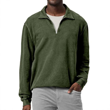 Men's Half-Zip Fleece Pullover | Soft Polyester Blend | Adjustable Neckline | Relaxed Fit | Elasticized Cuffs and Hem | Versatile Solid Color | Ideal for Layering and Casual Wear