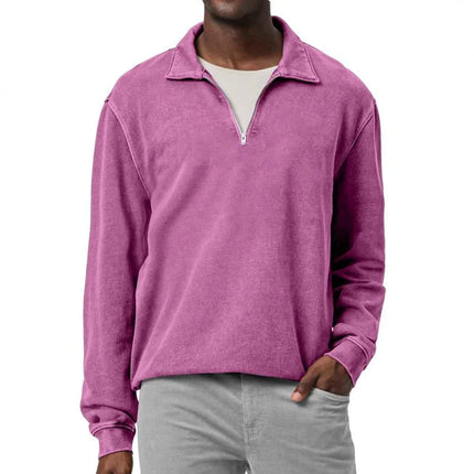 Men's Half-Zip Fleece Pullover | Soft Polyester Blend | Adjustable Neckline | Relaxed Fit | Elasticized Cuffs and Hem | Versatile Solid Color | Ideal for Layering and Casual Wear