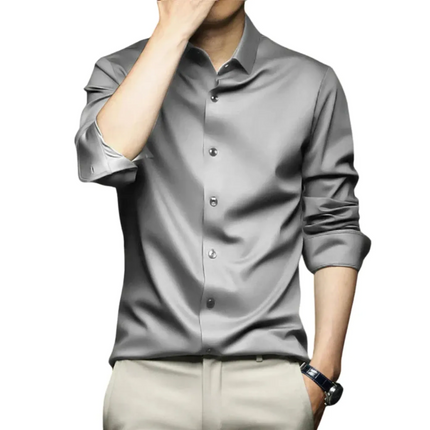 Men's Premium Silk Shirt | Long Sleeve | Slim Fit | Versatile Colors | Adjustable Cuffs | Structured Collar | Formal & Casual Wear | Luxury Dress Shirt for Professional Wardrobe
