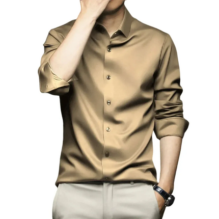 Men's Premium Silk Shirt | Long Sleeve | Slim Fit | Versatile Colors | Adjustable Cuffs | Structured Collar | Formal & Casual Wear | Luxury Dress Shirt for Professional Wardrobe