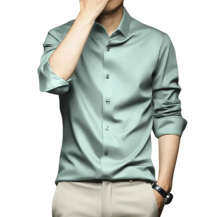 Men's Premium Silk Shirt | Long Sleeve | Slim Fit | Versatile Colors | Adjustable Cuffs | Structured Collar | Formal & Casual Wear | Luxury Dress Shirt for Professional Wardrobe