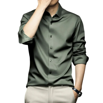 Men's Premium Silk Shirt | Long Sleeve | Slim Fit | Versatile Colors | Adjustable Cuffs | Structured Collar | Formal & Casual Wear | Luxury Dress Shirt for Professional Wardrobe