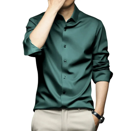 Men's Premium Silk Shirt | Long Sleeve | Slim Fit | Versatile Colors | Adjustable Cuffs | Structured Collar | Formal & Casual Wear | Luxury Dress Shirt for Professional Wardrobe