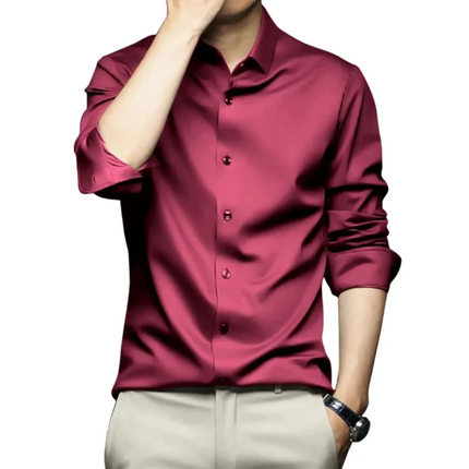 Men's Premium Silk Shirt | Long Sleeve | Slim Fit | Versatile Colors | Adjustable Cuffs | Structured Collar | Formal & Casual Wear | Luxury Dress Shirt for Professional Wardrobe