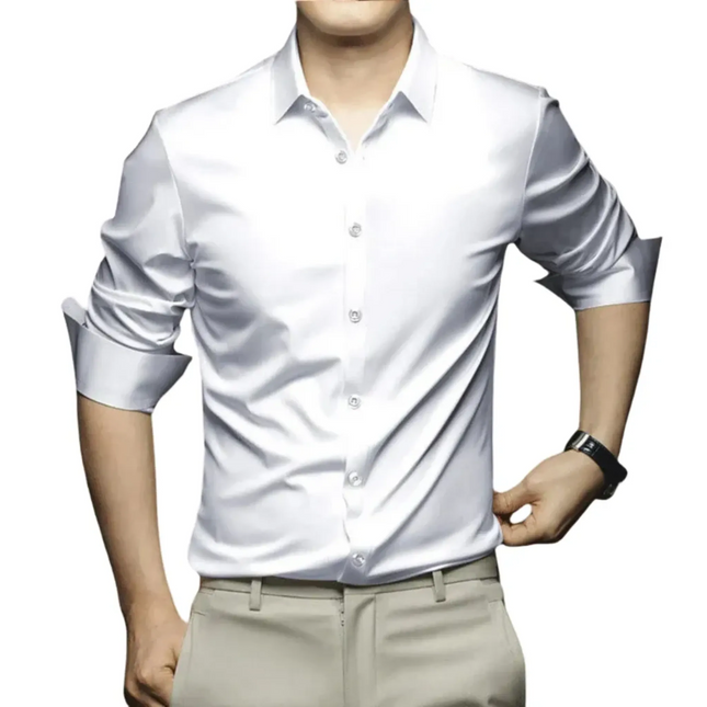 Men's Premium Silk Shirt | Long Sleeve | Slim Fit | Versatile Colors | Adjustable Cuffs | Structured Collar | Formal & Casual Wear | Luxury Dress Shirt for Professional Wardrobe