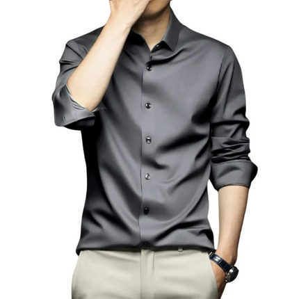 Men's Premium Silk Shirt | Long Sleeve | Slim Fit | Versatile Colors | Adjustable Cuffs | Structured Collar | Formal & Casual Wear | Luxury Dress Shirt for Professional Wardrobe