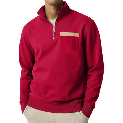 Men's Half-Zip Cotton-Poly Pullover | Chest Pocket | Soft & Durable | Regular Fit | High Collar | Versatile Outerwear | Stylish & Comfortable