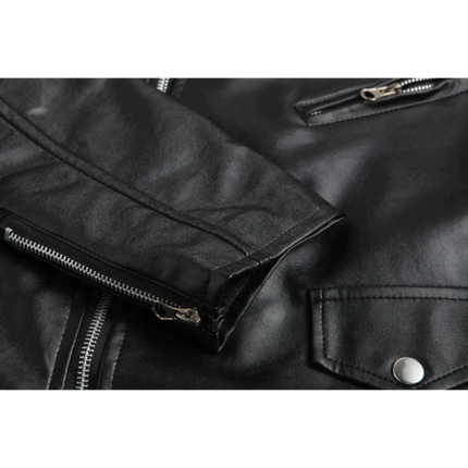 Men's High-Grade Leather Biker Jacket | Classic Biker-Influenced Design | Durable and Comfortable | Belted Waist and Zippered Pockets | Timeless Style for Everyday Wear | Elevates Your Look
