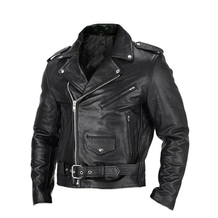 Men's High-Grade Leather Biker Jacket | Classic Biker-Influenced Design | Durable and Comfortable | Belted Waist and Zippered Pockets | Timeless Style for Everyday Wear | Elevates Your Look